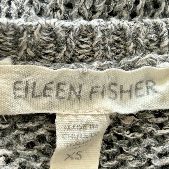 EILEEN FISHER Grey Linen Scoopneck Top 3/4 Sleeves with Silver Speckles - XS - Picture 4 of 5